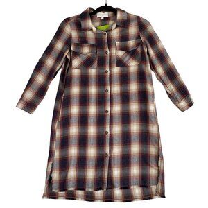 Bella Dahl Girl's Fray Dress Button down Plaid in Crushed Berry Size 12